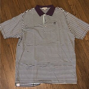 Peter Millar Navy and White Striped Polo with Purple Collar